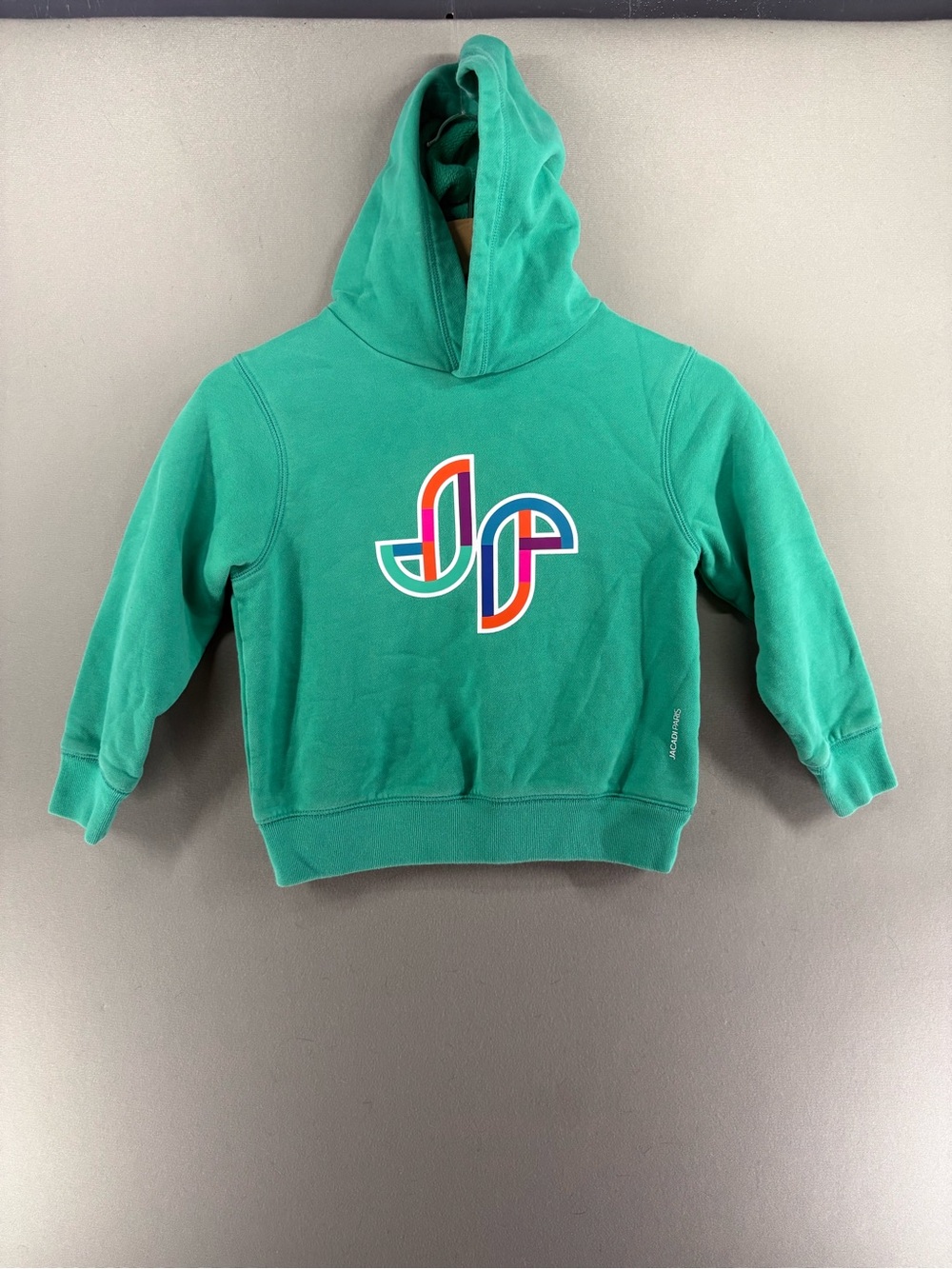 Jacadi Paris Size 8 Unisex Pullover Hoodie Green Logo